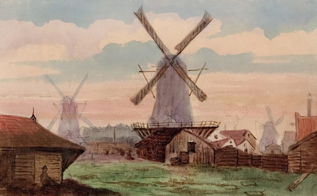 old dutch windmill landscape